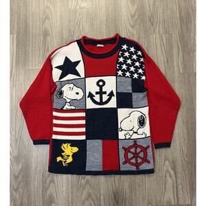 Vtg Snoopy And Friends Nautical Theme Ugly Christmas Sweater Acrylic Medium